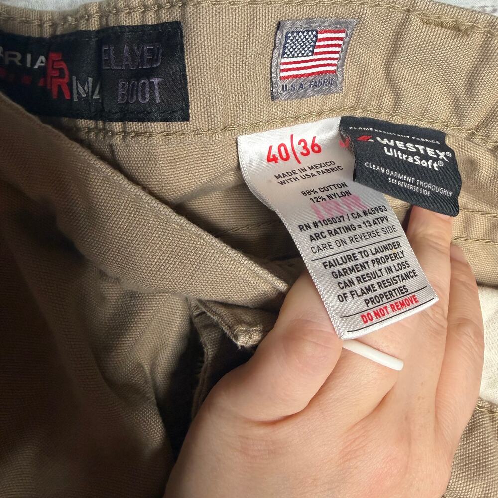 Ariat FR M4 Relaxed Boot Cut Work Pants Mens 40x36 Khaki Flame Resistant - Picture 4 of 4